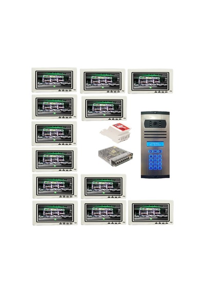 18 Daire Nts 2015-b 7'' Görüntülü Diafon Beyaz-8003 Tuş Takımlı Şifreli Zil Panelli Set