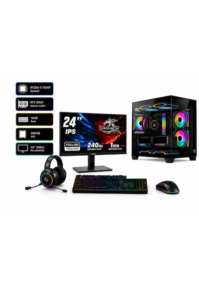Ramtech RMT-N11F-03 R5-7500F 16 GB 480 GB RTX5060 SSD 24'' Dos Masaüstü Bilgisayar