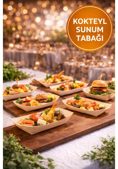 50'li Pkt Büyük Bambu Kayık Tadım Tabağı 17x9 Cm Kokteyl Sunum Tabağı Catering Parti Servis Tabak