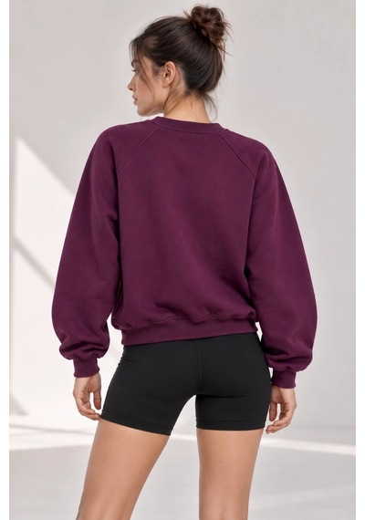 Bbbutikbasic Kadın Şardonlu 3 İplik Kısa Reglan Kol Sweatshirt My3535 Bordo