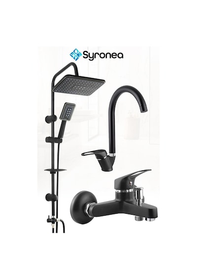 Özel Robot Yağmurlama Siyah Tepe Duş Seti Banyo Lavabo Batarya Musluk Set Siyah