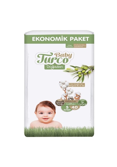 Baby Turco Doğadan Bebek Bezi 5 Numara Junior Eko Paket 40 Adet
