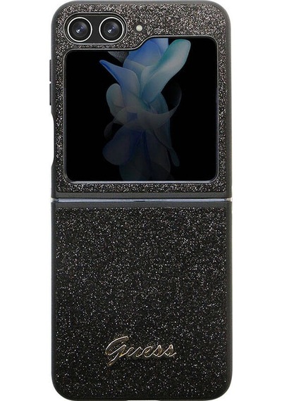 Galaxy Z Flip 5 Uyumlu Kılıf Guess Lisanslı Yazı Logolu Glitter Script Kapak Siyah