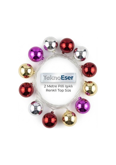 2 Metre Pilli Işıklı Renkli Top Süs Yılbaşı Ağacı Aydınlatma Zinciri Led Peri Led Dekoratif Oda Süsü