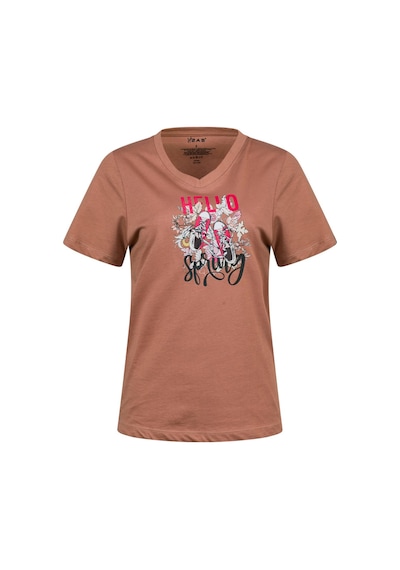 2as Alone Baskılı V Yaka Kadın T-shirt 402 Kahve