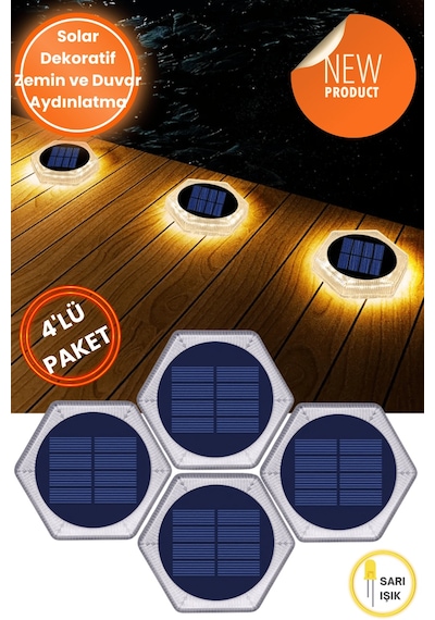 Technojet 4adet Güneş Enerjili 20ledli Premium Kalite Solar Dekoratif Zemin Bahçe Peyzaj Aydınlatma Sarı