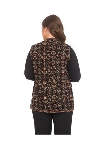 Uludağ Triko Kadın Çiçek Desen Kilim Yelek / Gümüş