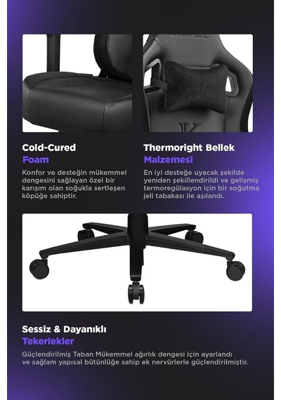 Knight Series Premium Siyah Oyuncu Koltuğu, Geriye Yatılabilir, Ayarlanabilir Kolçak Çok Renkli