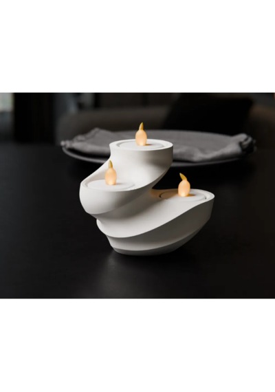 Dekoratif İkili Mumluk - Tealight Led Mum Uyumlu Modern Basamaklı Ev Aksesuarı Hediyelik Obje Antrasit - Beyaz
