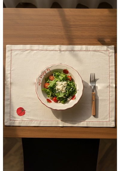 Rakle x Bengi Kurtcebe Pomodoro Keten Nakış İşlemeli 2'li Amerikan Servisi 35x40 cm