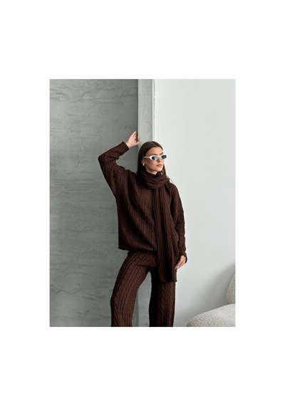 Asur Boutique Asur Butik Kadın Atkılı Triko Standart Beden Takım 38-42 Kahverengi