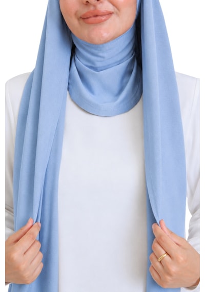 Modish Group Penye Boyun Kapamalı Şal Başörtü Hazır Giyim Turban Esnek Jersey Şal Açık Mavi