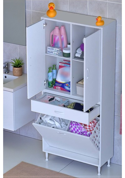 Eliusta Pine 85 Cm Genişlikte Dolap 85x171x32,5 Cm Banyo/mutfak Dolabı İki Kapaklı Sepetli Dolap Beyaz Eliusta Pine 85 Cm Genişlikte Dolap 85x171x32,5 Cm Banyo/mutfak Dolabı İki Kapaklı Sepetli Dolap Beyaz