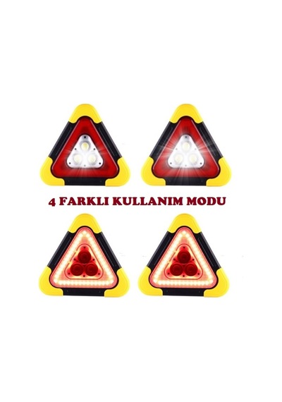 Pratik Işıklı Acil Durum Reflektörü Üçgen Led Işıklı Sarı Siyah Gövde Arıza Kaza Yol Kenarı