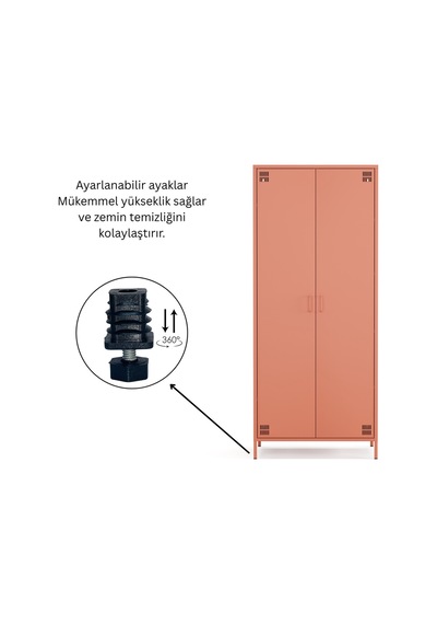 Pera Metal Elbise Dolabı, Soyunma Dolabı, İki Kapılı, 80,50 X 50 X 189,50 Cm Ral 3022 Somon