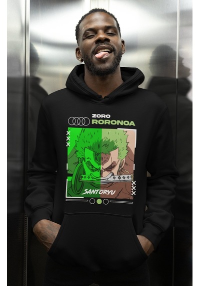 Sevbano Zoro Roronoa Santoryu One Piece Baskılı Unisex Oversize Anime Kar Siyah