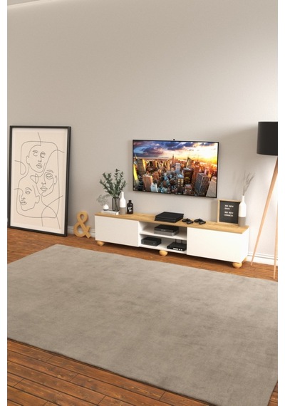 B3 Concept Nort Serisi Beyaz & Safir Meşe 2 Kapaklı Tv Ünitesi