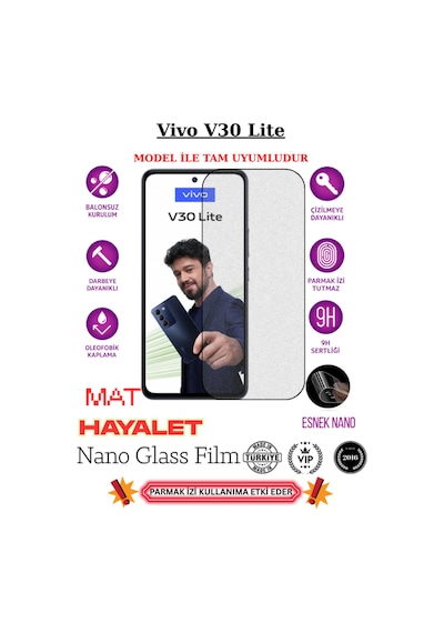 Vivo V30 Lite Tam Uyumlu Mat Hayalet Privacy Esnek Nano Ekran Koruyucu Film