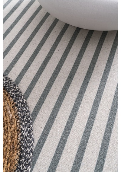 Yeşil Çizgili Keten Runner 40x140 Cm - Yumuşak Dokulu Yeşil