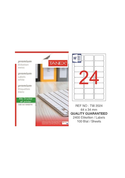 Tanex Premium 64X34 Mm. A4 Lazer Etiket 100 Lü Tw-2024