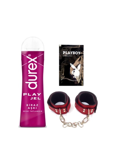 Durex Kiraz Aşkı 50 Ml Jel + Kırmızı Deri El Kelepçesi + Hediye
