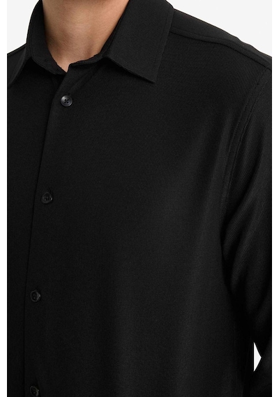 Defacto Slim Fit Dar Kesim Polo Yaka Penye Uzun Kollu Gömlek E9061ax25aubk27 Siyah