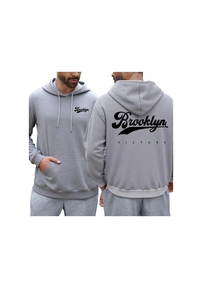 Startmore Tarzsokak Brooklyn Victory Logo Baskılı Kapüşonlu Svetşört Erkekler İçin Sonbahar Tüm Maç Kapüşonlular Gri