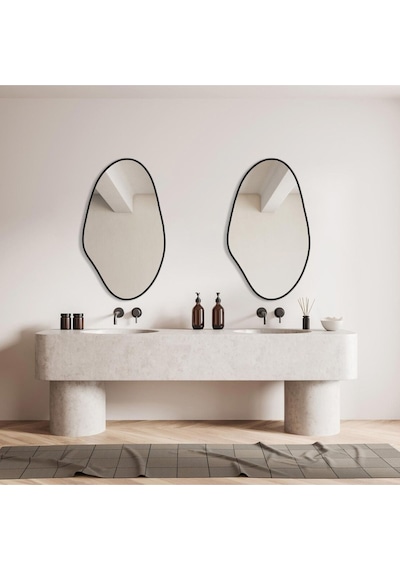 Asimetrik Ayna, Konsol Aynası, Dresuar Aynası, Duvar Aynası 75 X 50 Siyah