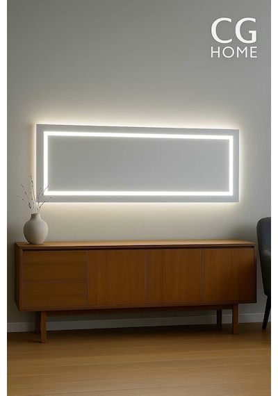 Biga Ledli Ayna, Dekoratif Ayna, Led Ayna, Salon Aynası, Konsol Aynası 144x36 Cm 140 Beyaz