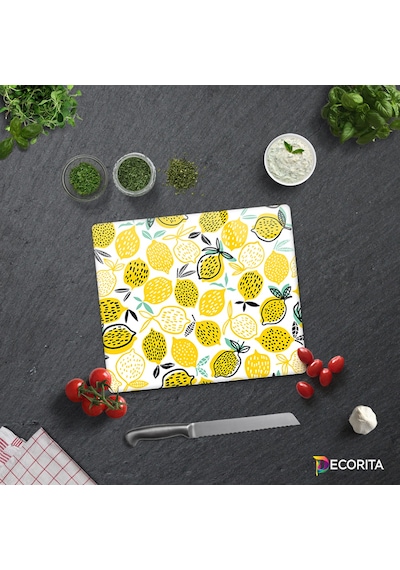 Decorita Cam Kesme Tahtası | Sarı Limonlar | 29cm x 34cm