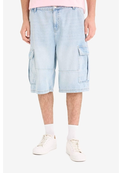 Defacto %100 Pamuk Kargo Fit Jean Bermuda Şort F4219ax25smnm39 Mavi