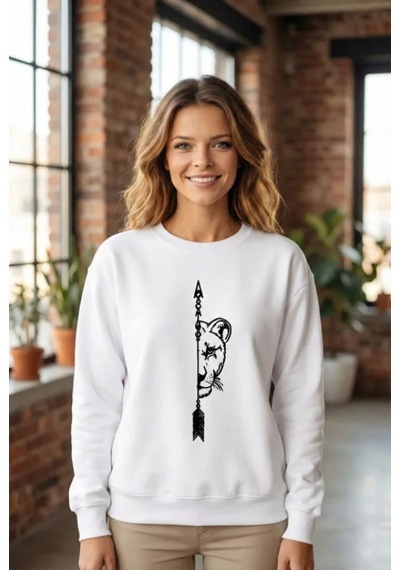 Efnaz Style Sevgililer Günü Baskılı Oversize Bisiklet Yaka Sweatshirt - Beyaz
