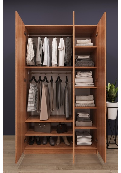 Asra Trend 3 Kapaklı Gardırop G-01 %100 MDF Geniş Hacimli Elbise Dolabı Petra