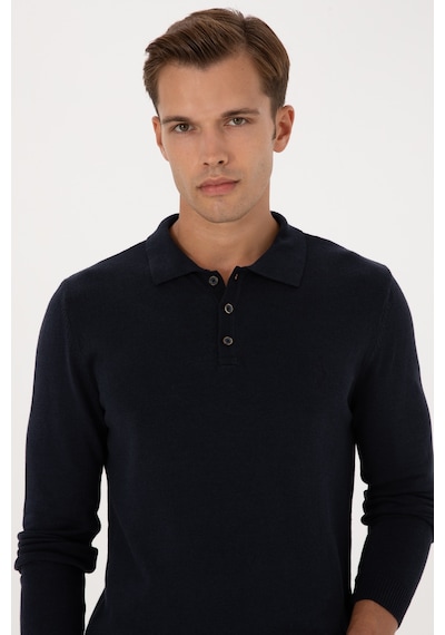 U.S. Polo Assn. Erkek Slim Fit Polo Yaka Lacivert Basic Kazak 50307799-VR033