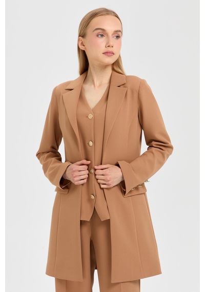 Esswaap Yelek Ceket Pantolon Takım Camel Kahverengi