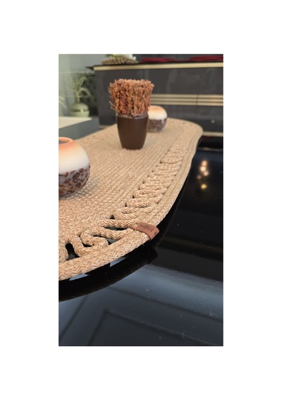 Doğal Jüt Görünümlü Runner Masa Üstü Oval Bej Bej