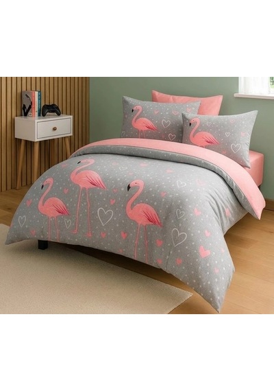 Flamingo Desenli %100 Pamuklu Nefes Alan Terletmez Tek Kişilik Nevresim Takımı Çok Renkli