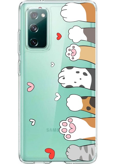 Samsung Galaxy S20 Fe Uyumlu Sevimli Kedi Patiler Tasarımlı Baskılı Silikon Kılıf Renkli