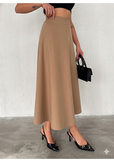 Ozy Fashion Kadın Süet Kloş Etek Açık Kahverengi