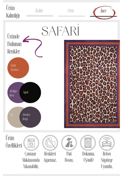 Safari Leopar Halı Mor Turuncu Halı Modern Halı İnce Halı Tasarım Halı Salon Halısı Koridor Halısı