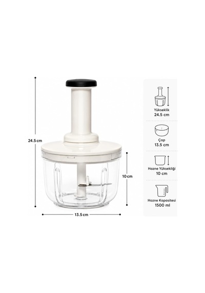 Basmalı Rondo Doğrayıcı, 1500 Ml Kapasiteli, Şeffaf Hazne, Paslanmaz Çelik Bıçak, Bpa İçermez