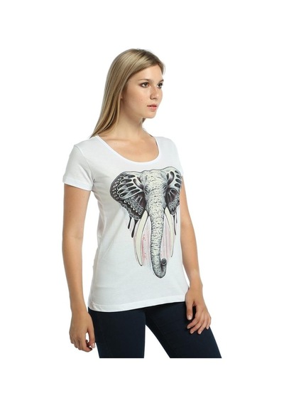 Bant Giyim - Elephant Fil Beyaz Kadın T-Shirt Tişört