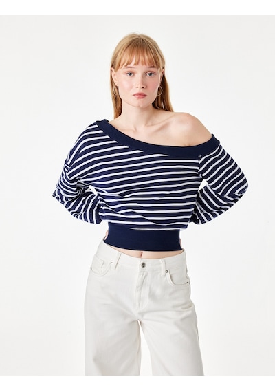 Koton Rahat Kalıp Kayık Yaka Uzun Kollu Çizgili Crop Sweatshirt Lacivert Çizgili 7wal10259ık Koton Rahat Kalıp Kayık Yaka Uzun Kollu Çizgili Crop Sweatshirt Lacivert Çizgili 7wal10259ık