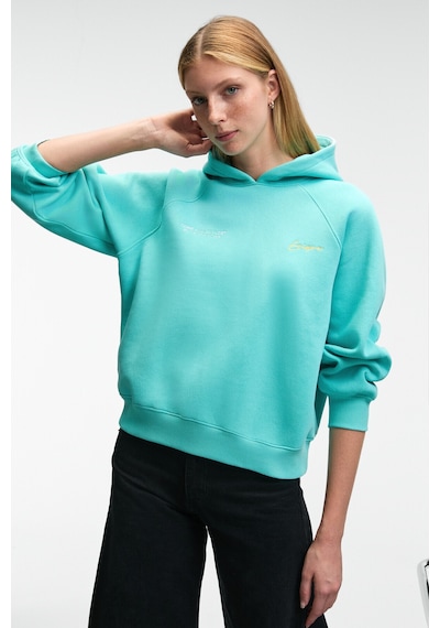 Grımelange ORINQUE Kadın Kapüşonlu Baskı ve Nakış Detaylı Oversize Turkuaz Sweatshirt