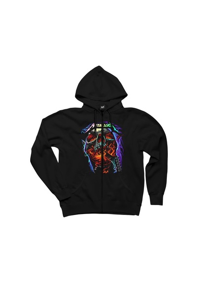 Metallica Skull Guitar Siyah Fermuarlı Kapşonlu Sweatshirt Siyah