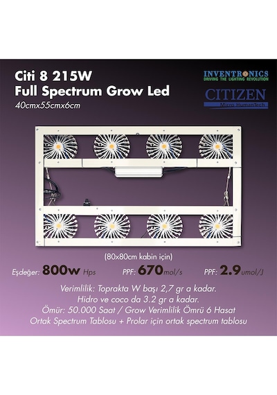 Citi 8 215w Full Spectrum Grow Led Lamba
