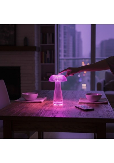 Şeffaf Model Led Masa Lambası Kumandalı Şarjlı, Dokunmatik, Rengarek Işık Modlu Dekoratif Gece Lambası