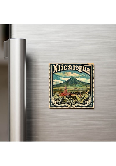 Nikaragua Nicaragua - Posta Pulu Temalı Ülke - Baskılı Buzdolap Magneti Kare - 9x9 Cm