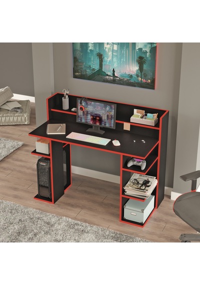 Robin Home Titan Oyuncu Masası Gaming Çalışma Masası Siyah-kırmız Siyah