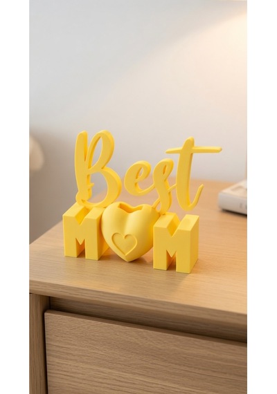 Best Mom Kalp Detaylı Masaüstü Biblo Modern 3d Baskı Dekor Ürünü Hediyelik Anneler Günü Hediyesi